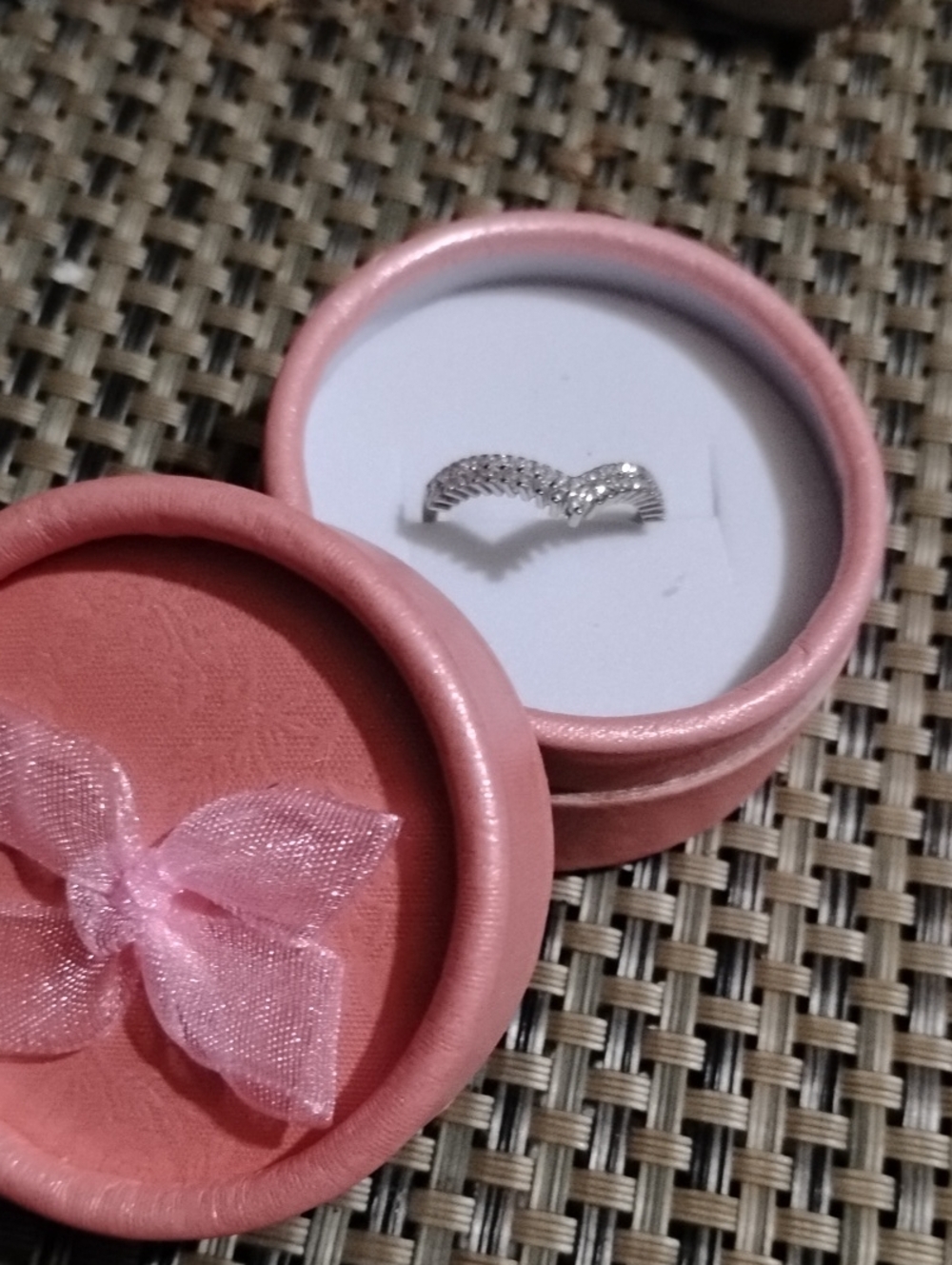 Silver Pandora Wishbone CZ Ring Silver in Pink Box